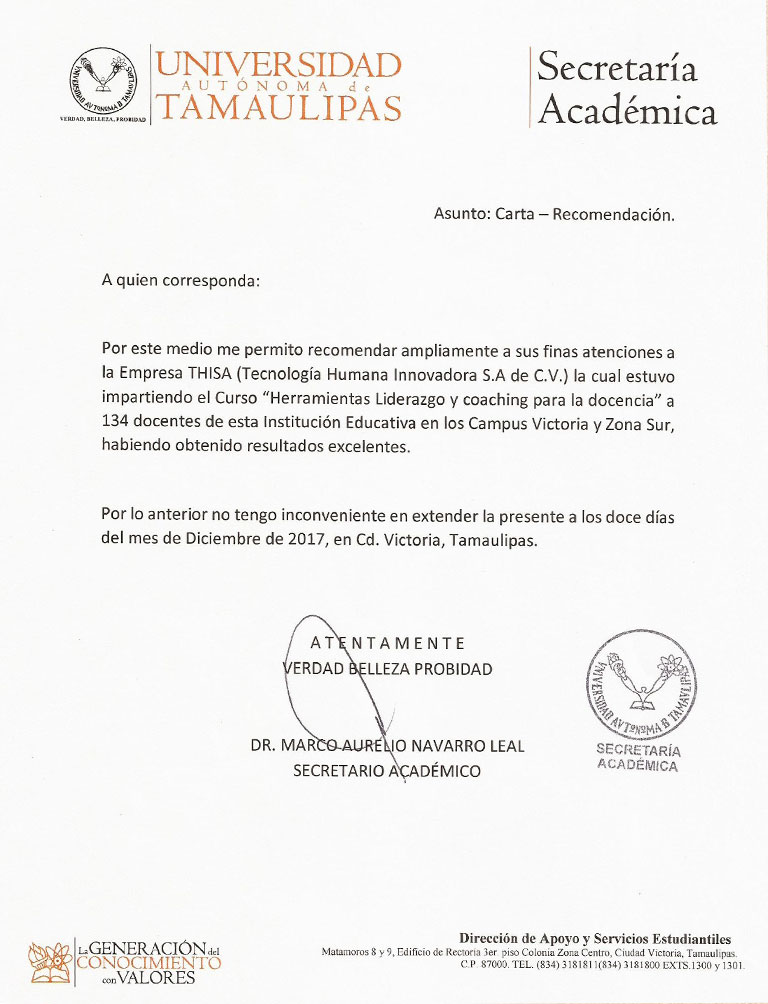 Carta Testimonio Universidad Autonoma de Tamaulipas – Thisa